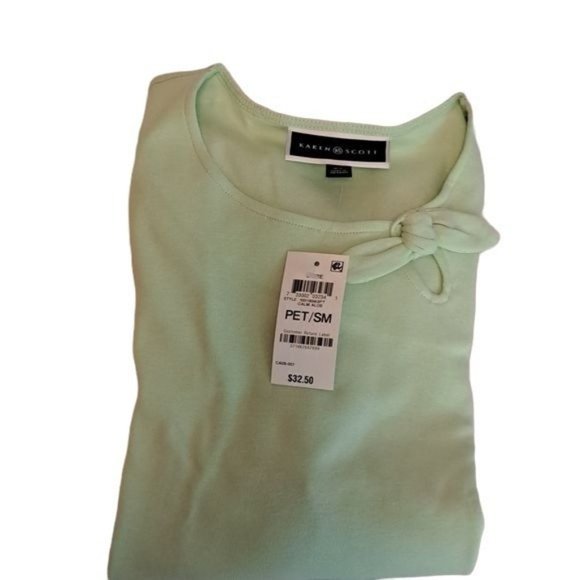 Karen Scott Petite Small Calm Aloe Green Top Pullover Bow NWT - Picture 2 of 9